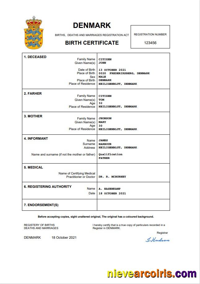 Denmark vital record birth certificate